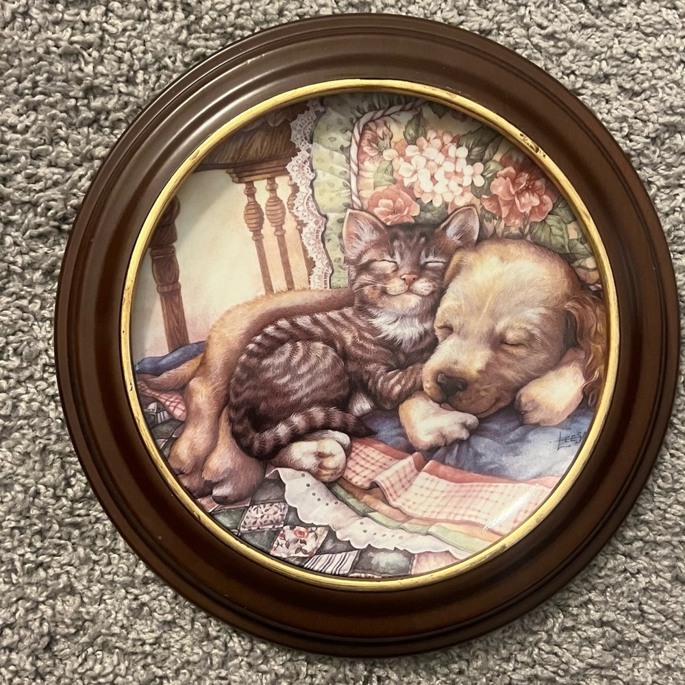 Collector Plate by Crestly Collections Cuddle Up Framed/W Certificate (Dog&Cat)